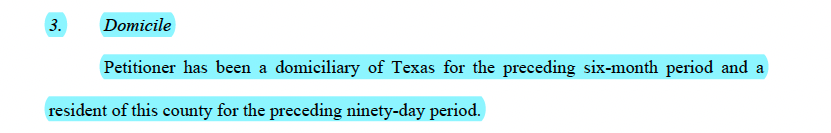 image from original petition for divorce showing residency requirement language